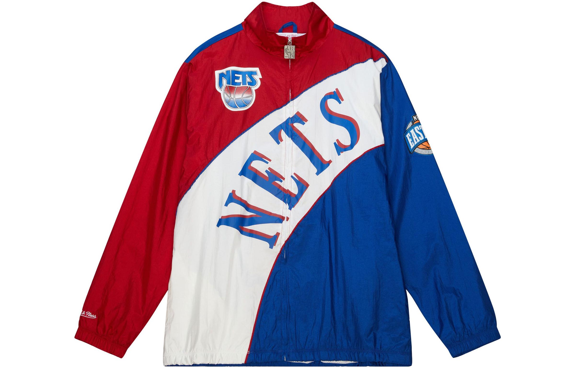 Mitchell Ness Mitchell & Ness Red Button-Up Logo Print Long-Sleeve Jacket for Men OJBF5516-CAVYYPPPCARD