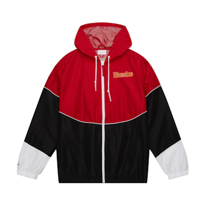 Mitchell Ness Mitchell & Ness Red Colorblock Letter Print Loose Fit Zip Hoodie Jacket for Men OJZP5520-WSUYYPPPBKRD