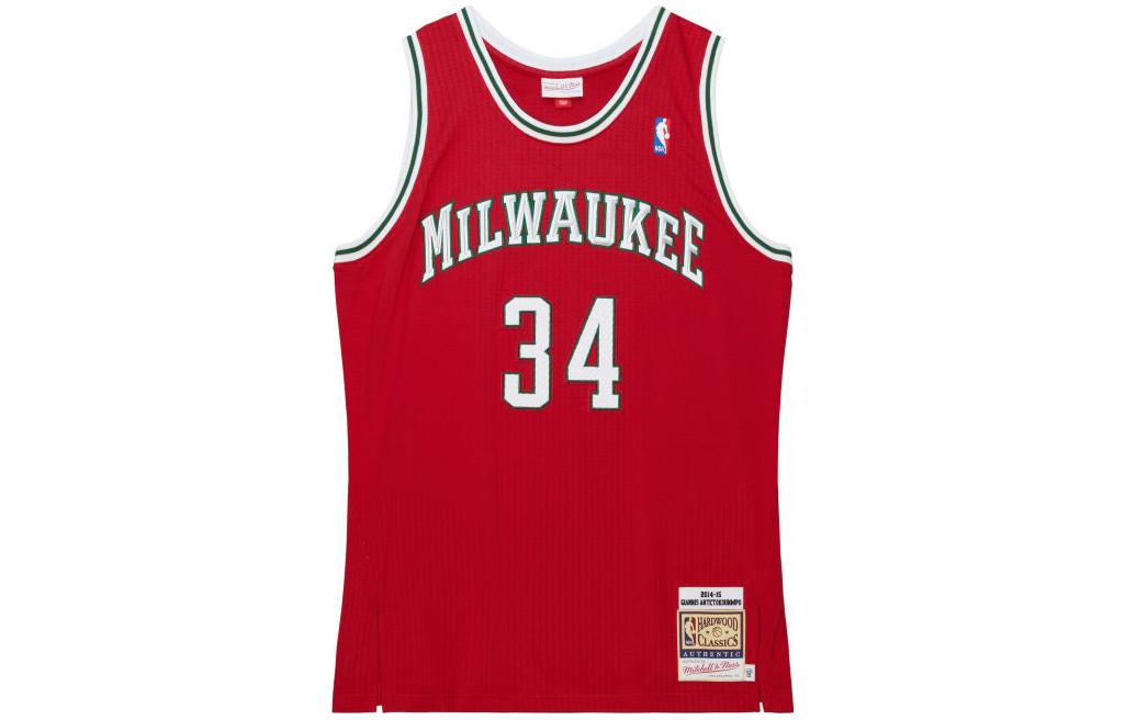 Lookbook Mitchell Ness Mitchell & Ness Red Sleeveless Basketball Jersey for Men with Logo & Print. AJY46181-MBU14GANRED1