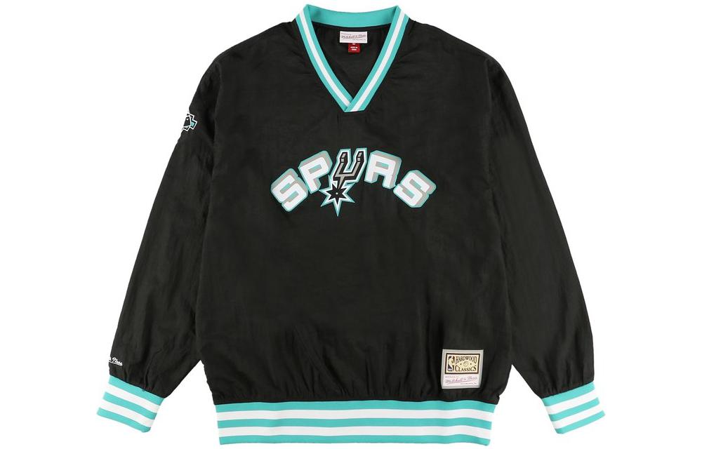 Mitchell Ness Mitchell & Ness San Antonio Spurs Letter Print Striped Pullover Sweatshirt Black TVNC1111-SASBLCK