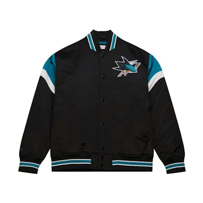 Mitchell Ness Mitchell & Ness Satin Jacket White/Blue Letter Print Outerwear OJBF4992-CWSYYPPPNAVY