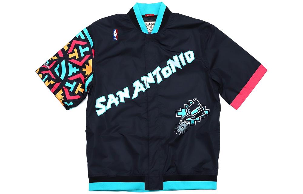 Mitchell Ness Mitchell & Ness Spurs Letter Print Crewneck Sweatshirt Grey Mens Casual Pullover FCPO1243-SASGYHT