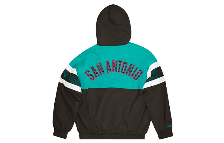 Lookbook Mitchell & Ness Spurs Retro Jaket Hoodie Mesh Colorblock Hitam Unisex FLZPMI19023-SASBLCK