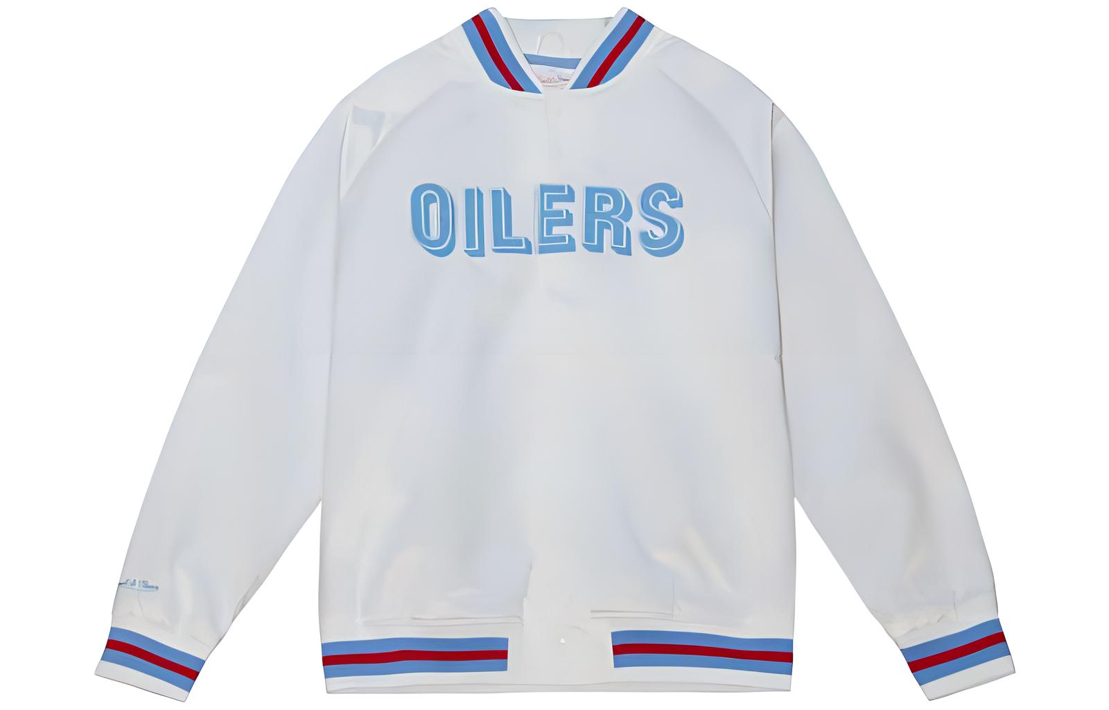 Mitchell Ness Mitchell & Ness SS23 Fitted V-Neck Letter Print Long Sleeve Jacket White STJKMG18013-HOIWHIT