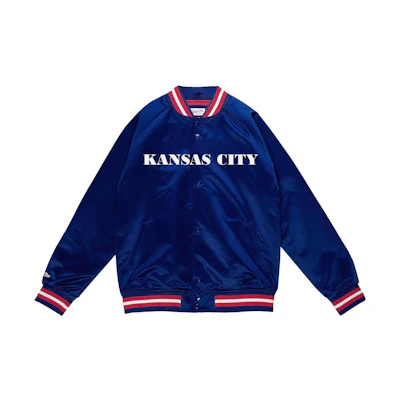 Mitchell Ness Mitchell & Ness SS23 Letter Printed Solid Color Jacket Blue Long Sleeve STJKMG18013-KCKROYA