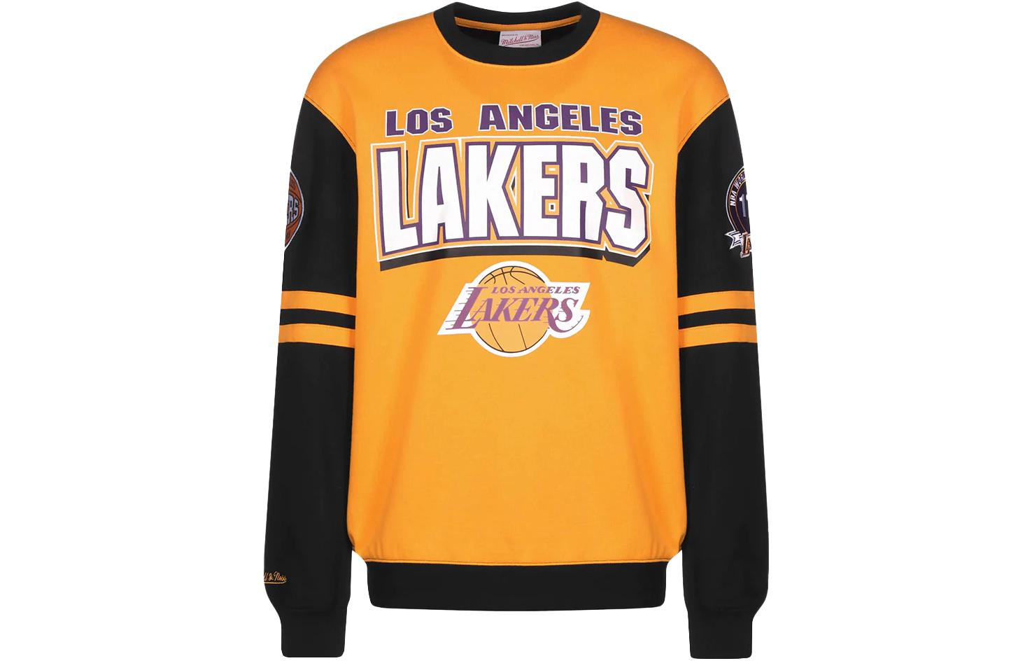 Mitchell Ness Mitchell & Ness Striped Letter Print Crewneck Loose Sweatshirt Blue Mens FCPO5512-ICOYYPPPROYA