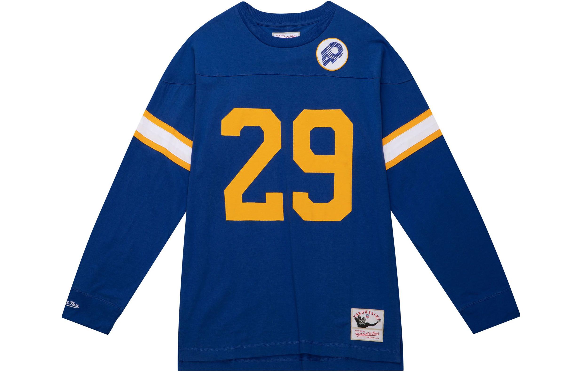 Mitchell Ness Mitchell & Ness Striped Letter Print Crewneck Loose Sweatshirt Men’s Blue TNNC3402-LAR85EDIROYA