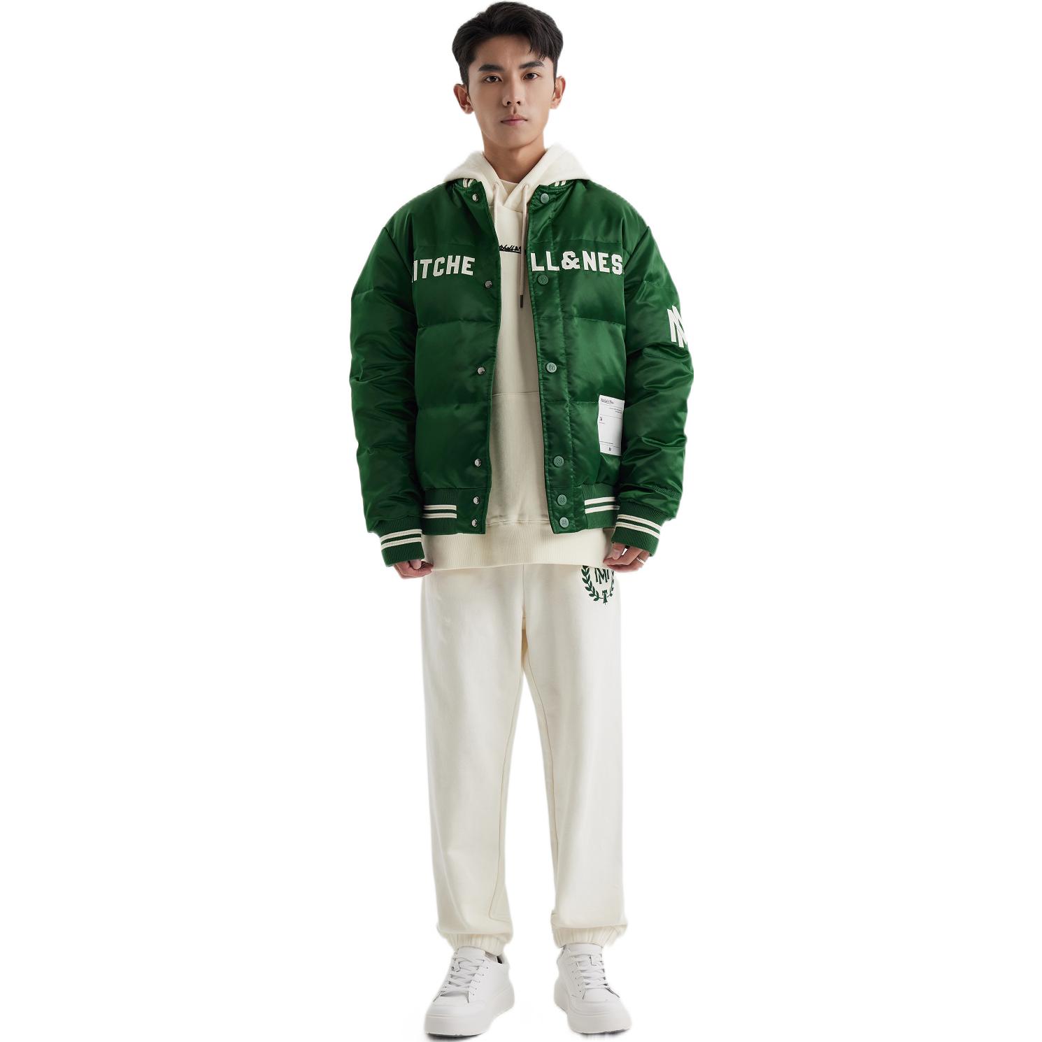 Shop ミッチェル&ネス ユニセックス 深緑色 Vネック ダウンジャケット 冬用トレンディコート MNSYAWTODJ025-GRN