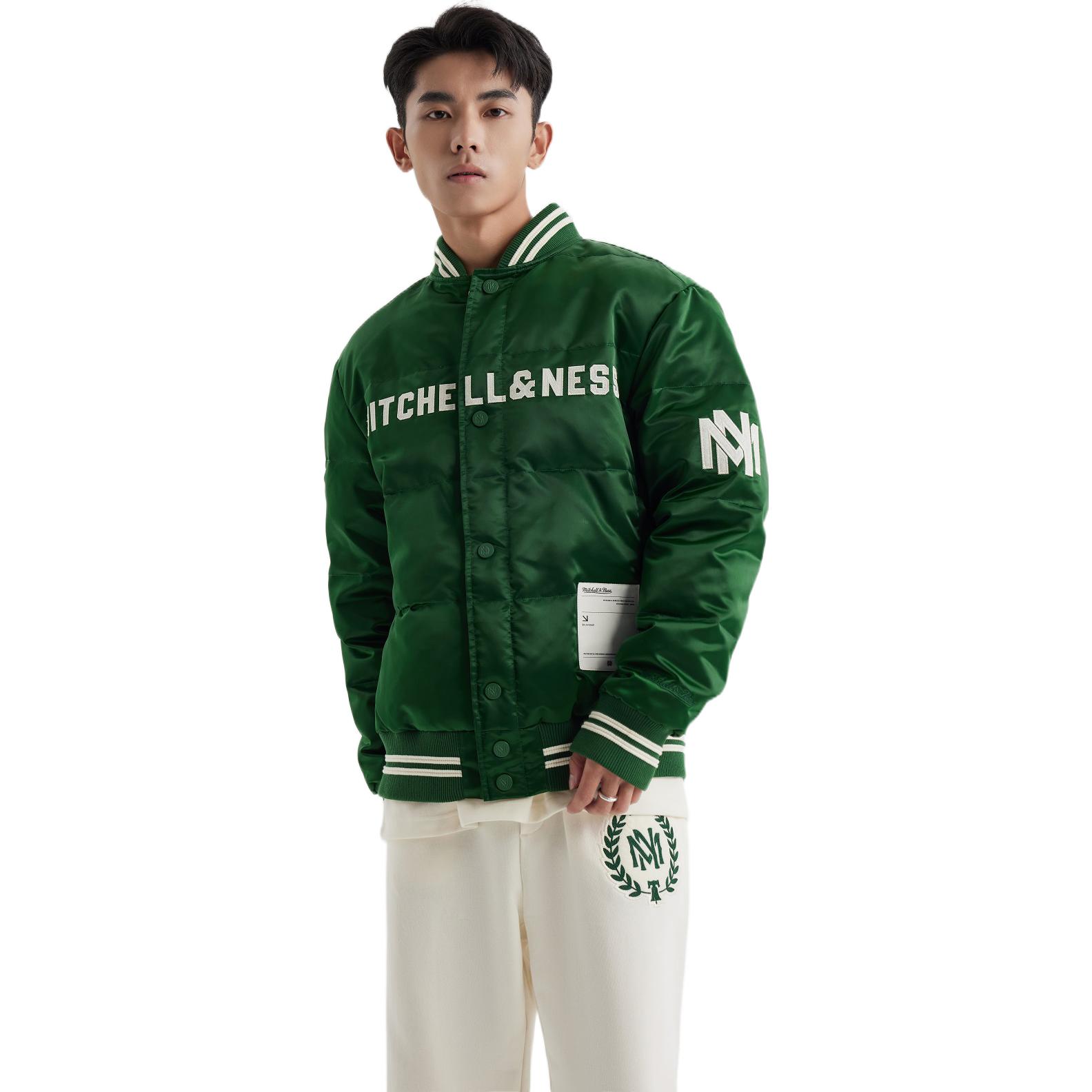 Purchase ミッチェル&ネス ユニセックス 深緑色 Vネック ダウンジャケット 冬用トレンディコート MNSYAWTODJ025-GRN