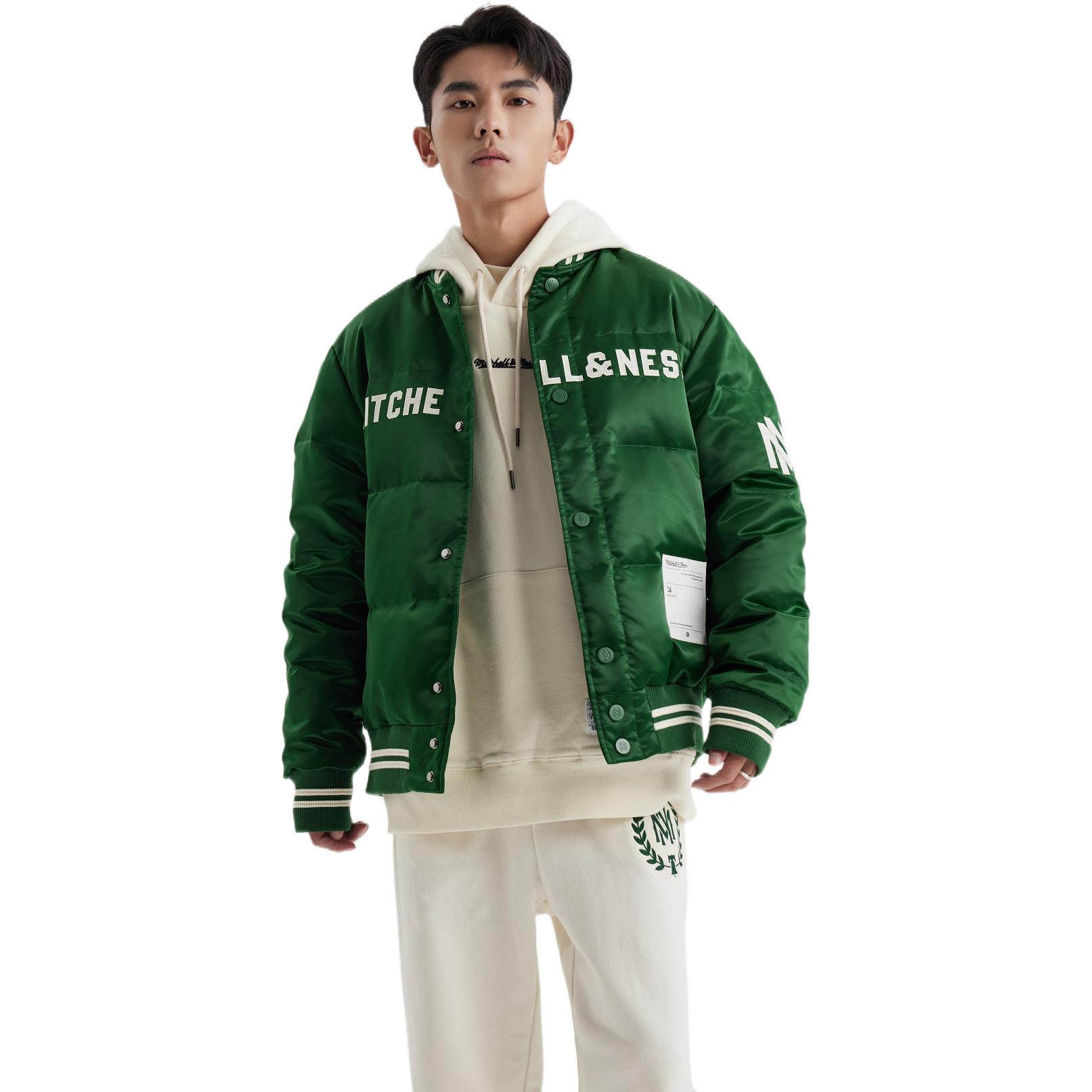 Sizing ミッチェル&ネス ユニセックス 深緑色 Vネック ダウンジャケット 冬用トレンディコート MNSYAWTODJ025-GRN