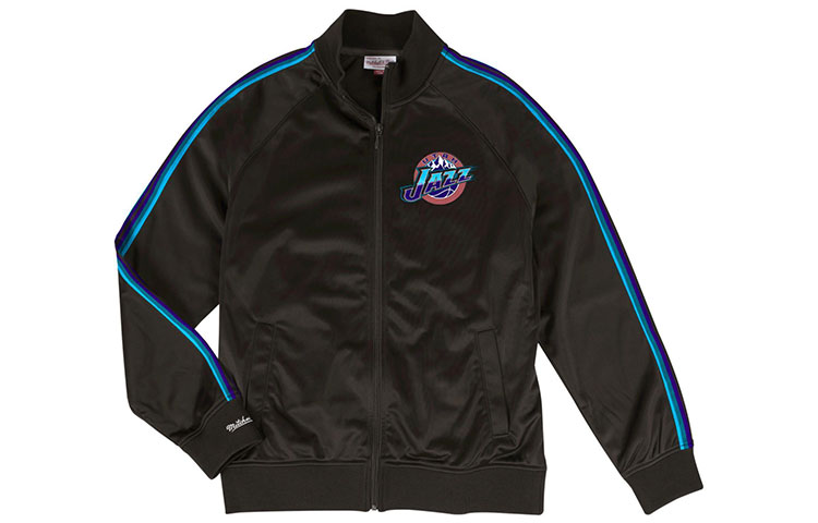 Mitchell Ness Mitchell & Ness Utah Jazz Striped Track Jacket Black TRJKDA18017-UJABLCK1