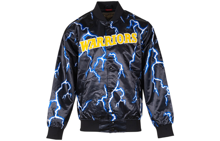 Mitchell Ness Mitchell & Ness Warriors Lightning Series Letter Print Jacket Black STJKEF18006-GSWPTBK
