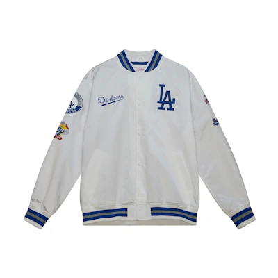 Mitchell Ness Mitchell & Ness White Blue Striped Logo Long-Sleeve Jacket OJBF4992-NYYYYPPPNAVY