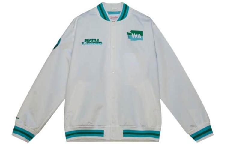 Mitchell Ness Mitchell & Ness White Logo Letterman Long-Sleeve Jacket for Men OJBF4986-MHEYYPPPWHIT