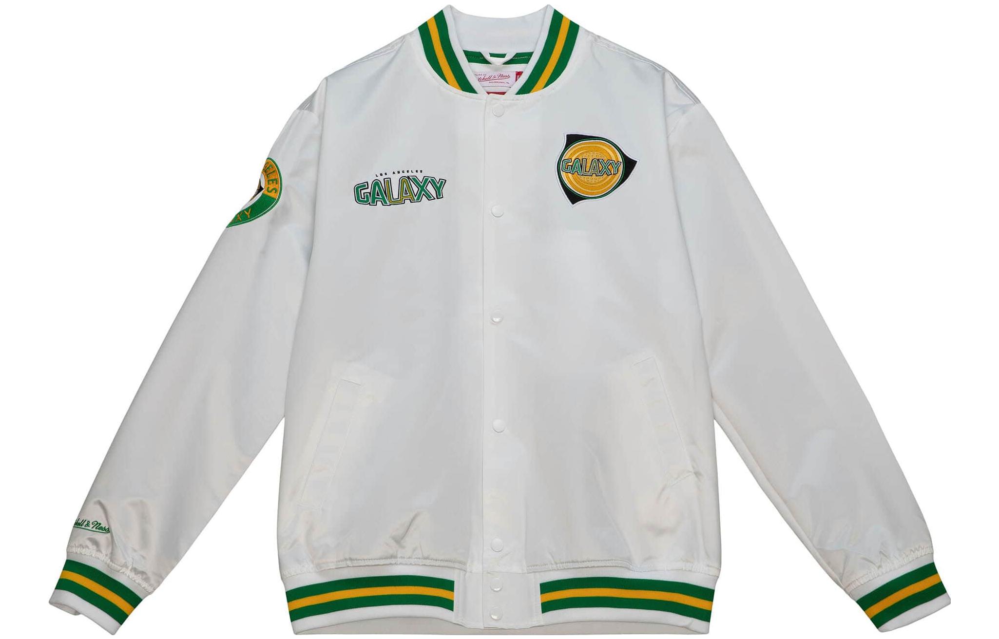 Mitchell Ness Mitchell & Ness White Striped Logo Patch Long Sleeve Jacket () OJBF4986-PTIYYPPPWHIT
