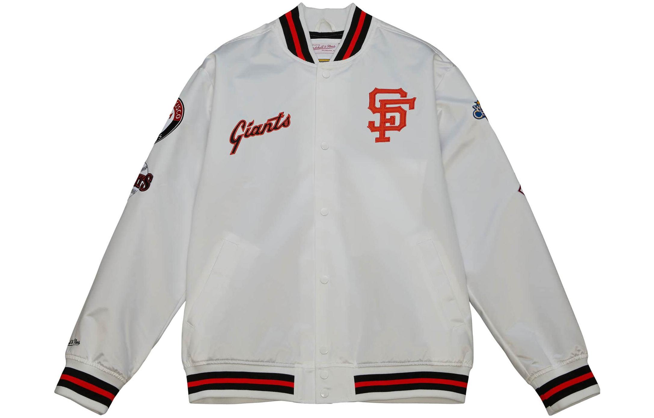 Mitchell Ness Mitchell & Ness White Striped Letter Printed Long Sleeve Jacket OJBF4986-LAGYYPPPWHIT
