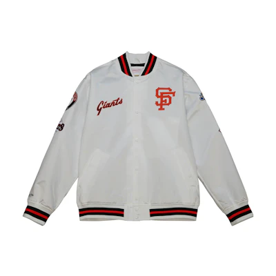 Mitchell Ness Mitchell & Ness White Striped Letter Printed Long Sleeve Jacket OJBF4986-LAGYYPPPWHIT
