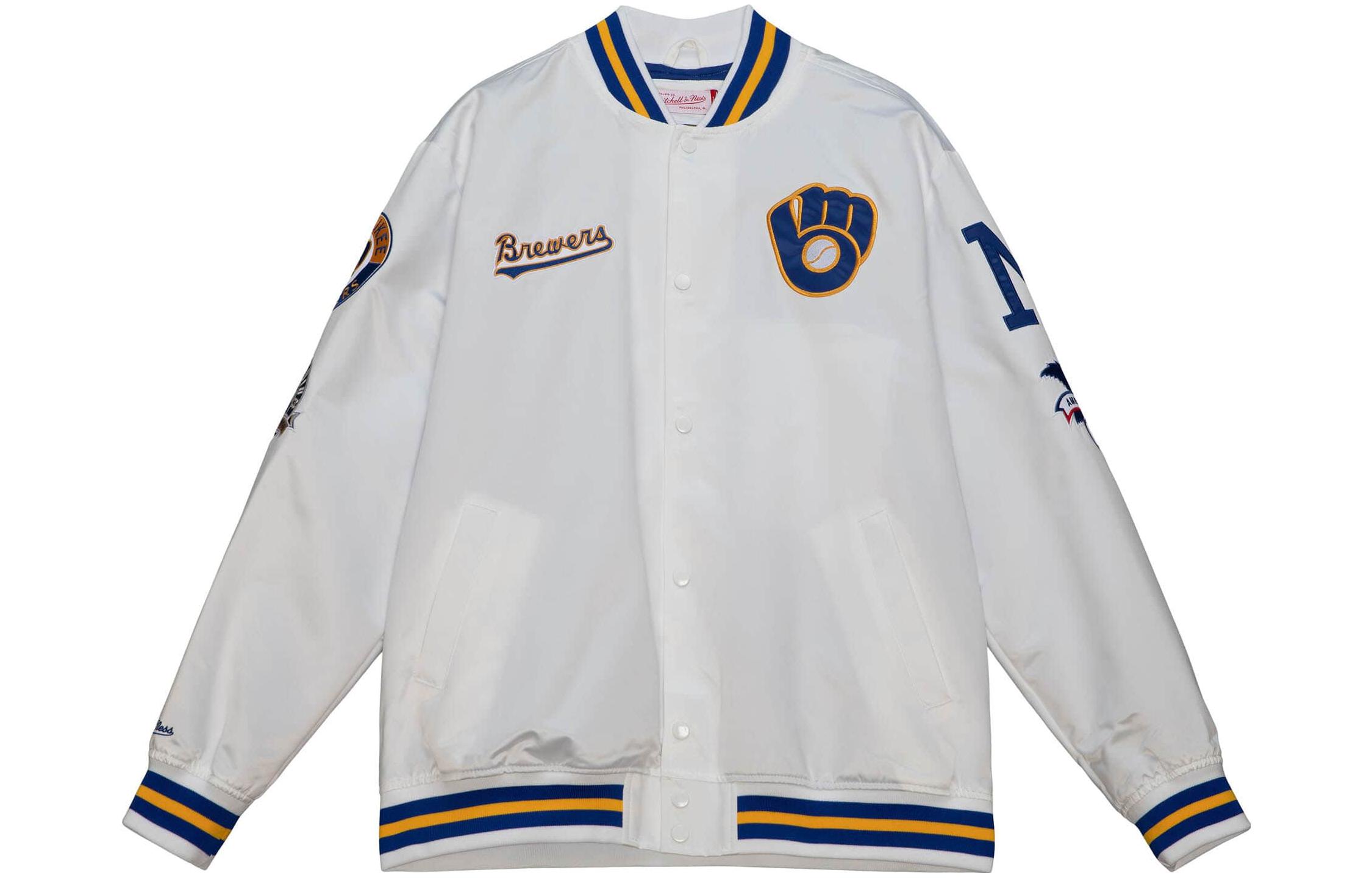 Mitchell Ness Mitchell & Ness White V-Neck Striped Animal Print Button-Up Jacket OJBF4986-CHOYYPPPWHIT