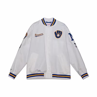 Mitchell Ness Mitchell & Ness White V-Neck Striped Animal Print Button-Up Jacket OJBF4986-CHOYYPPPWHIT