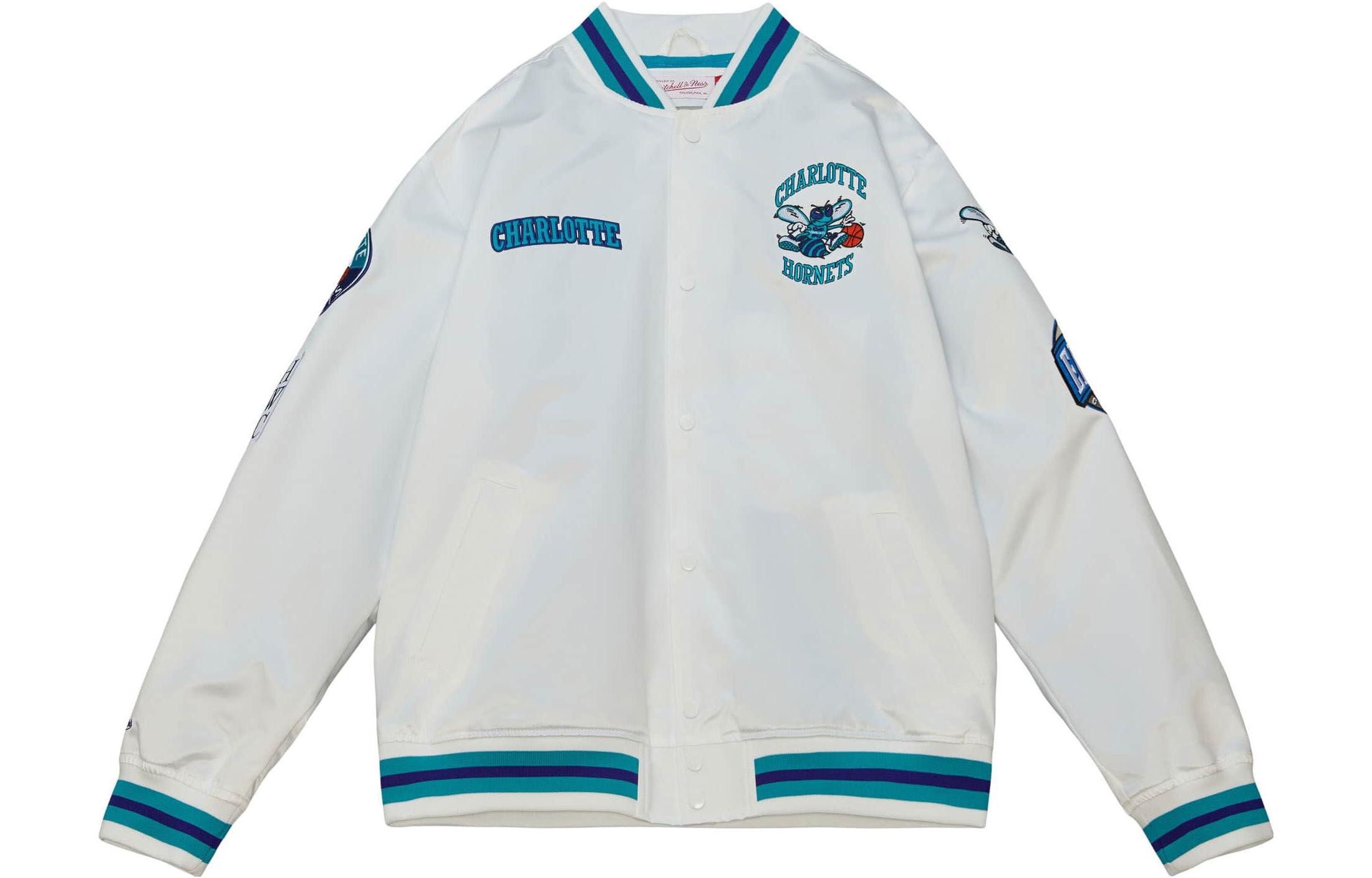 Mitchell Ness Mitchell & Ness White Varsity Jacket with Striped Trim and Embroidery OJBF4986-CWSYYPPPWHIT