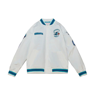 Mitchell Ness Mitchell & Ness White Varsity Jacket with Striped Trim and Embroidery OJBF4986-CWSYYPPPWHIT