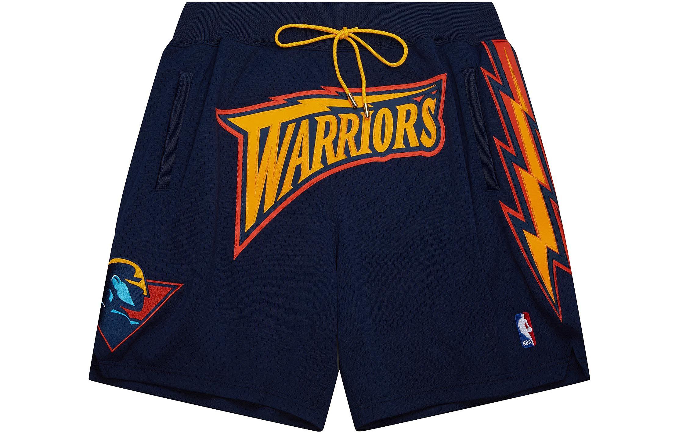 Mitchell Ness Mitchell & Ness x Just Don Golden State Warriors Embroidered Basketball Shorts Navy. PFSW7546-GSWYYPPPNYYW