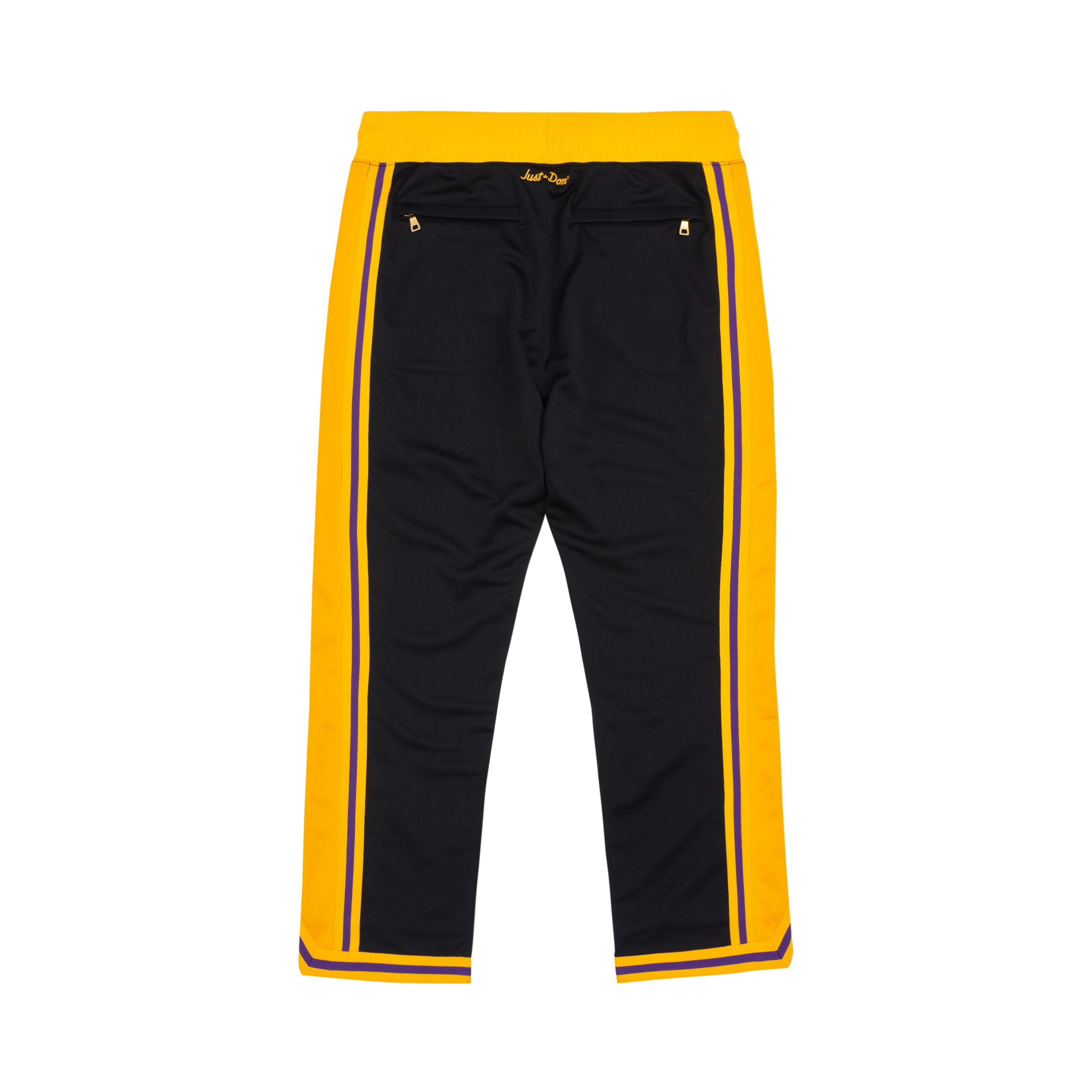 Lookbook Mitchell & Ness x Just Don Lakers Celana Jogger Pria Hitam Kuning Logo. JOGGMO21291-LALBKYW