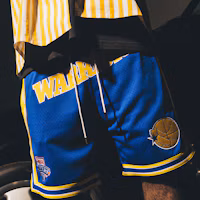 Shop Mitchell & Ness x Just Don SS23 Warriors 1993-94 Retro Logo Shorts Biru. SHORMO22020-GSWRYYW93