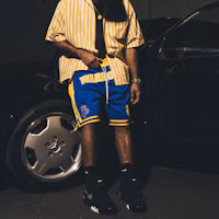Purchase Mitchell & Ness x Just Don SS23 Warriors 1993-94 Retro Logo Shorts Biru. SHORMO22020-GSWRYYW93