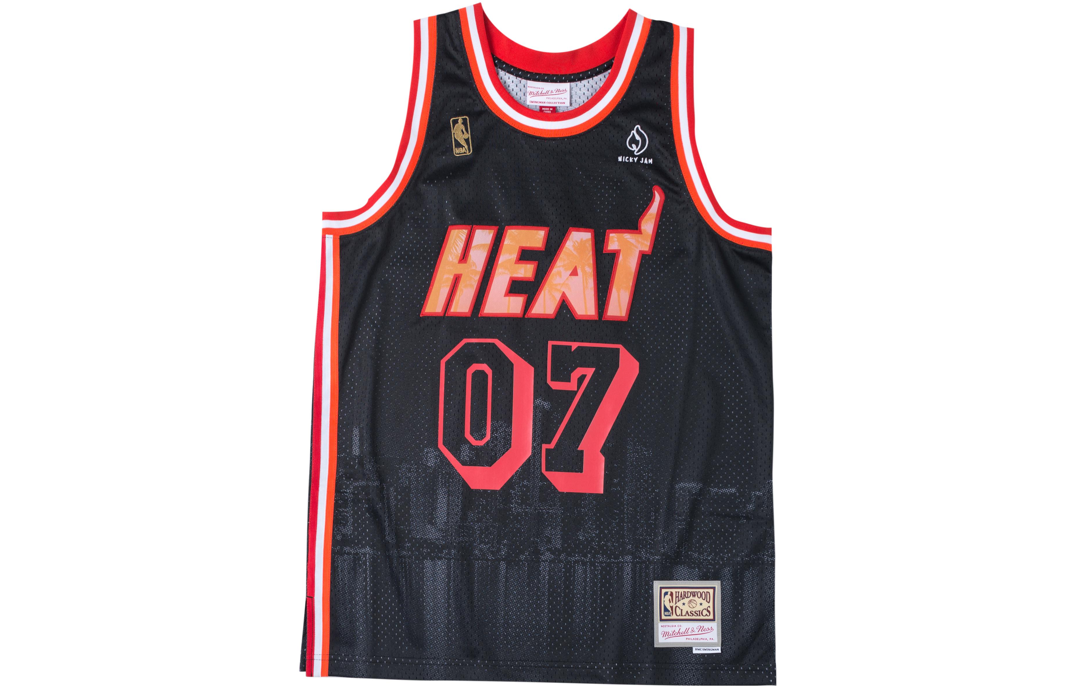 Mitchell Ness Mitchell & Ness x Nicky Jam Heat Basketball Jersey Black Unisex Retro Style. TMTK5281-MHEYYPPPBLCK