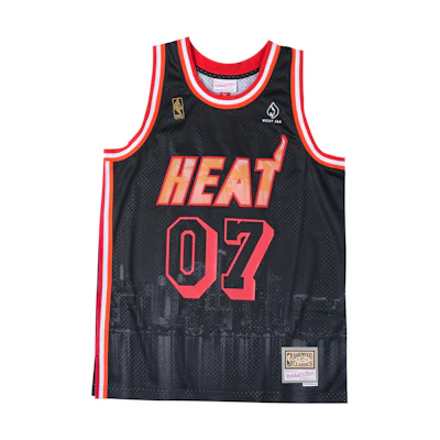 Mitchell Ness Mitchell & Ness Nicky Jam Heat Basketball Jersey Black Unisex Retro Style. TMTK5281-MHEYYPPPBLCK