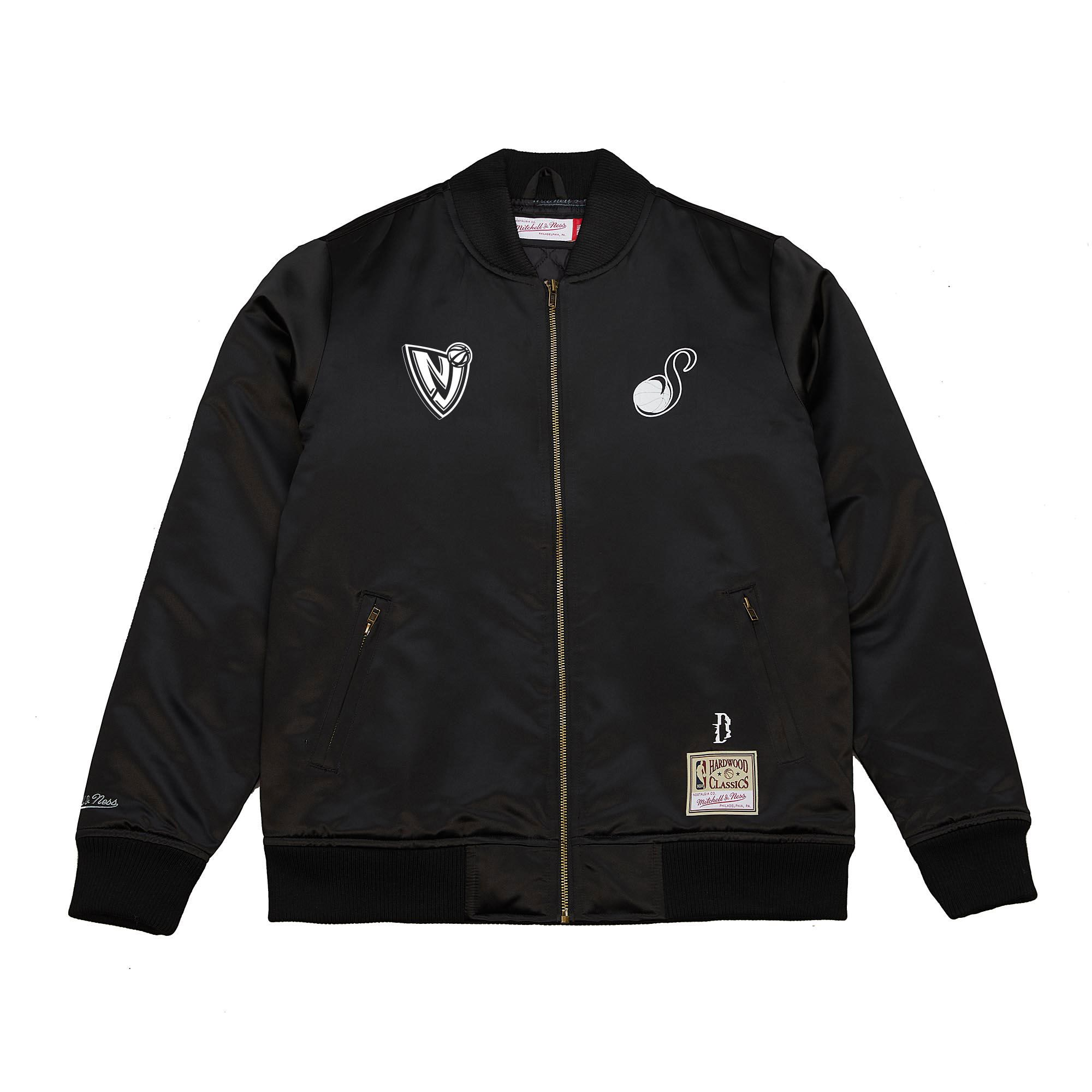 Mitchell Ness Mitchell & Ness x Suga Glitch SS24 Bomber New Jersey Nets Letter Print Jacket Black ZF2969-NJNBLCK