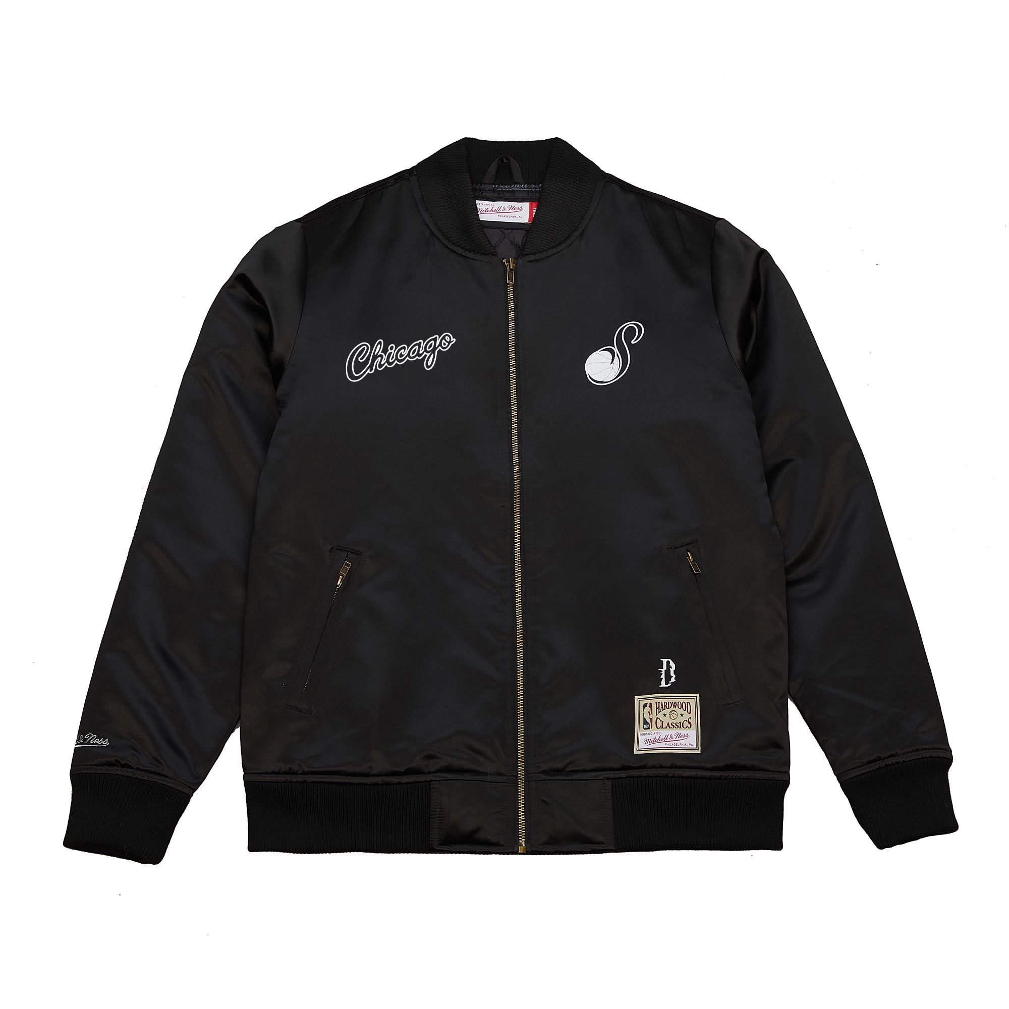 Mitchell Ness Mitchell & Ness Suga Glitch SS24 Chicago Bulls Zip-Up Letter Print Jacket Black ZF2969-CBUBLCK