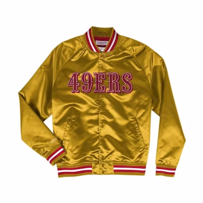 Mitchell Ness Mitchell & Ness Yellow Loose-Fit Single-Breasted Logo Jacket STJKMG18-013SF4GOLD1