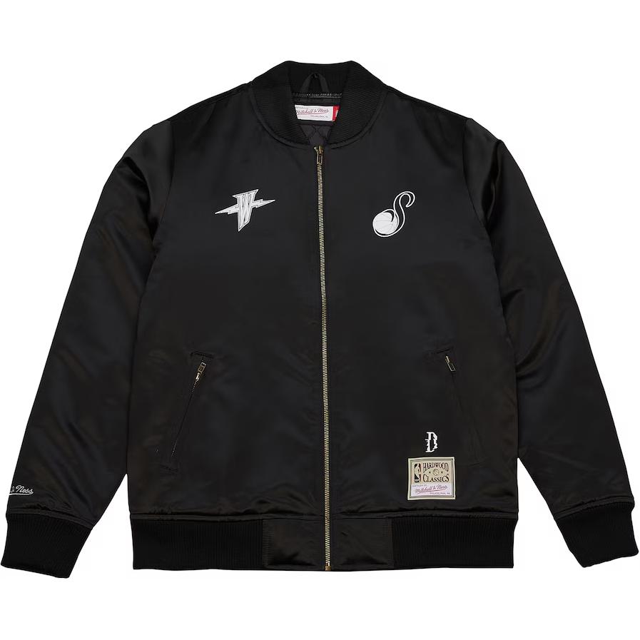 Mitchell Ness NBA Mitchell & Ness Black Letter Print Zip-Up Jacket with Baseball Collar 200542190