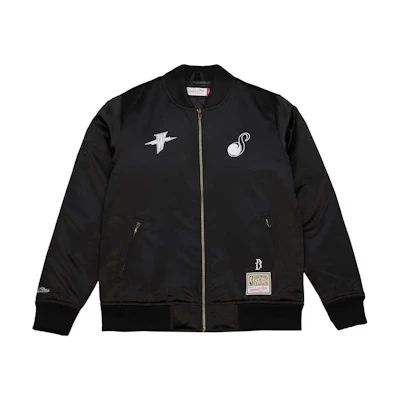 Mitchell Ness NBA Mitchell & Ness Black Letter Print Zip-Up Jacket with Baseball Collar 200542190