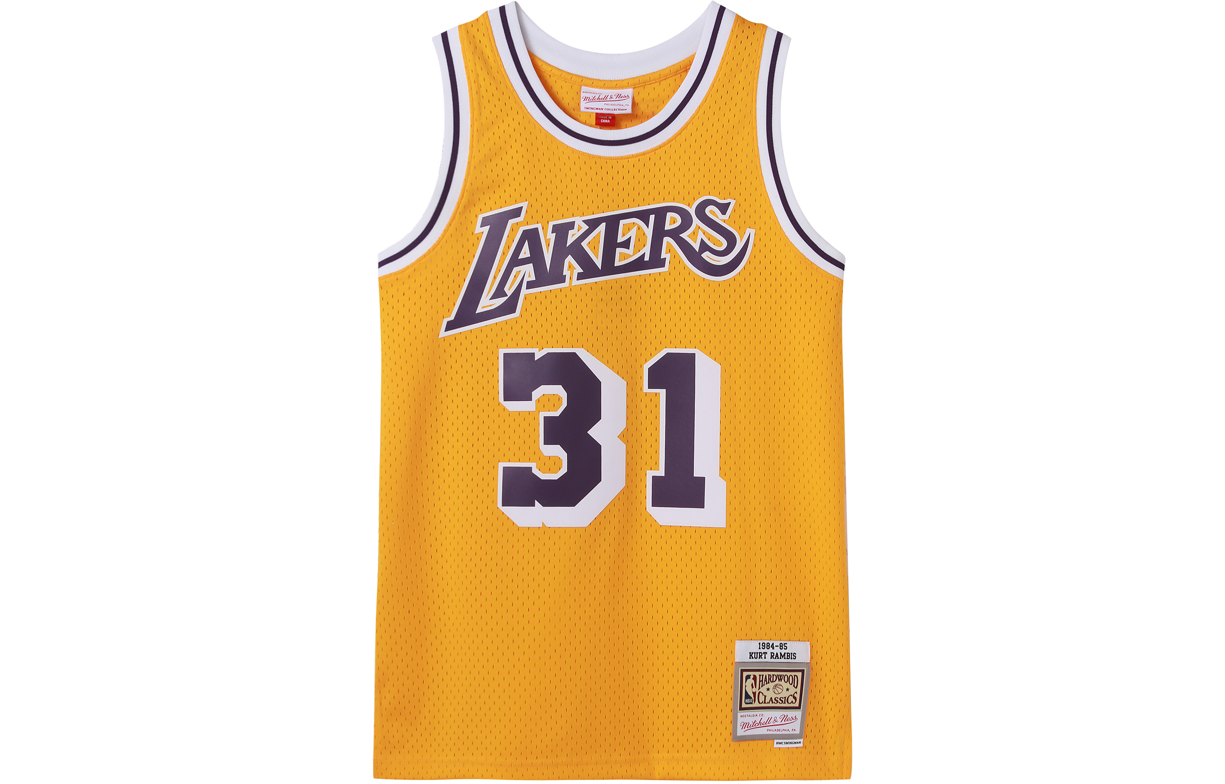 Mitchell Ness NBA Retro 84-85 Lakers Kurt Rambis #31 Jersey Yellow Unisex. SMJYCP19214-LALLTGD84KRA