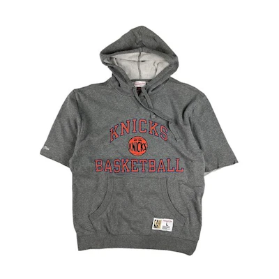 Mitchell Ness New York Knicks Printed Pullover Short Sleeve Sweatshirt Grey FPHD3398-NYKYYPPPGYHT