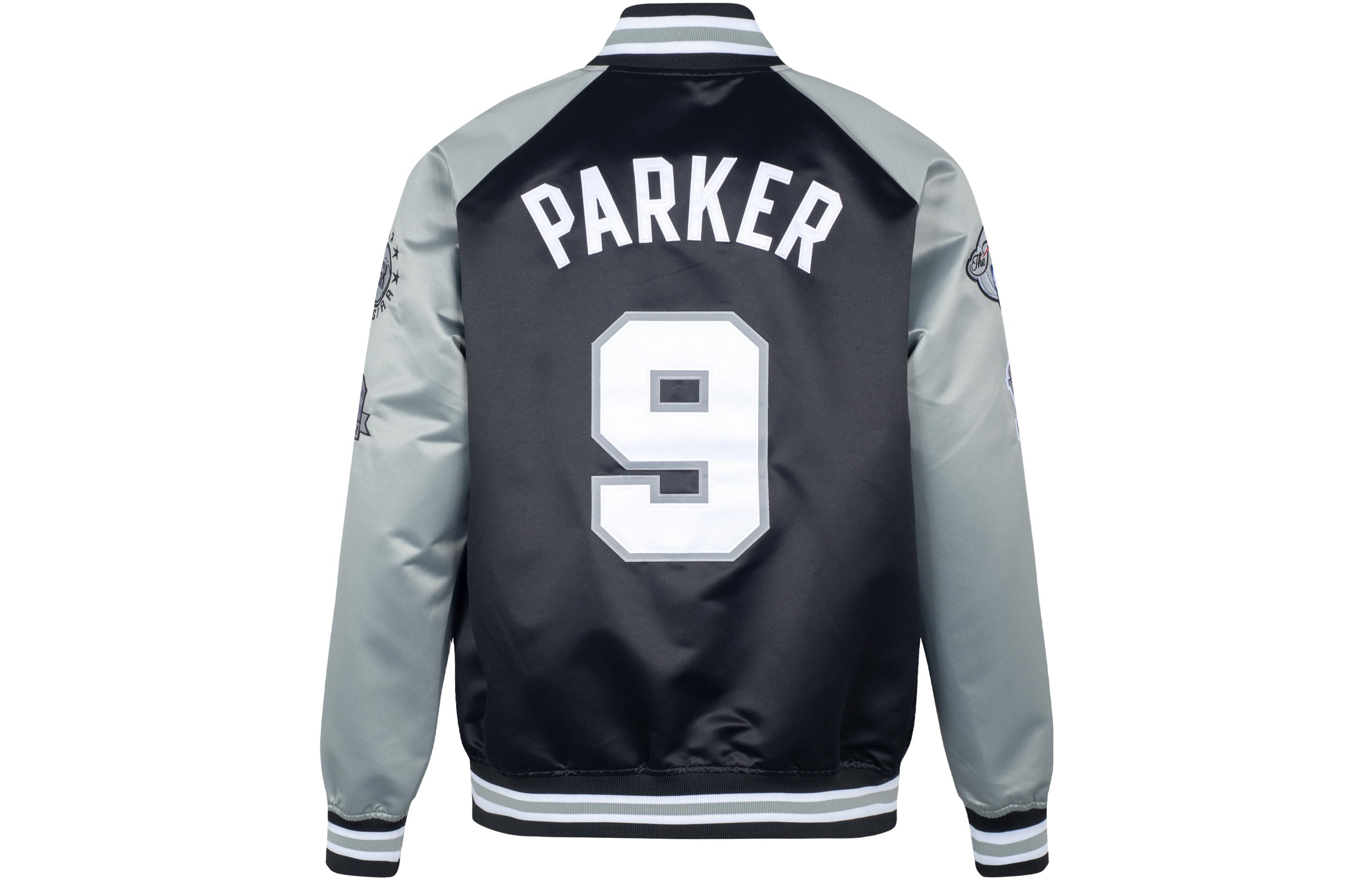 Lookbook Mitchell Ness Spurs Tony Parker #9 Satin Bomber Jacket Unisex Black OJBF6860-SASYYTPABKGY