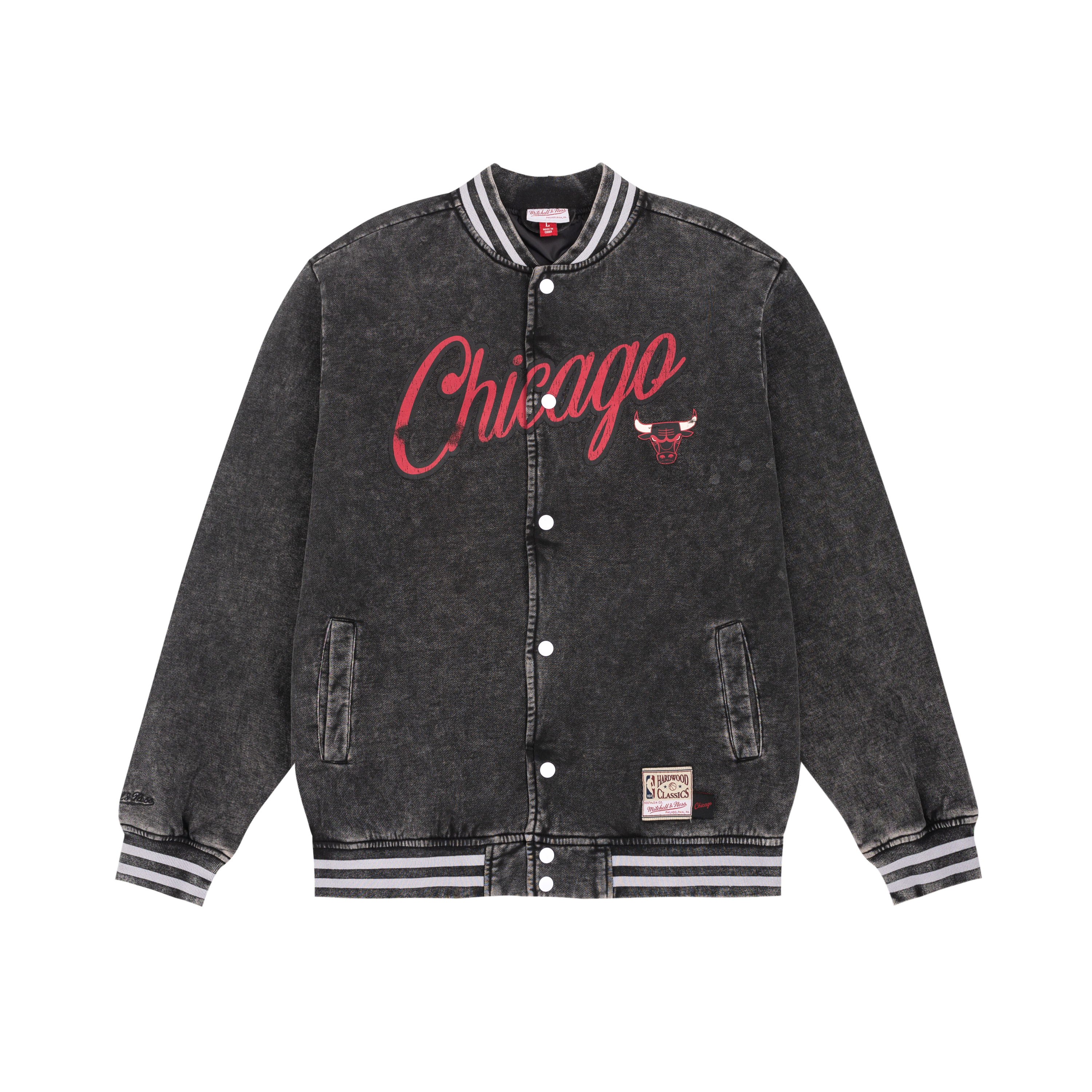 Mitchell Ness Vintage Chicago Bulls V-Neck Loose Fit Jacket Unisex Black OJBF6801-CBUYYPPPBLCK