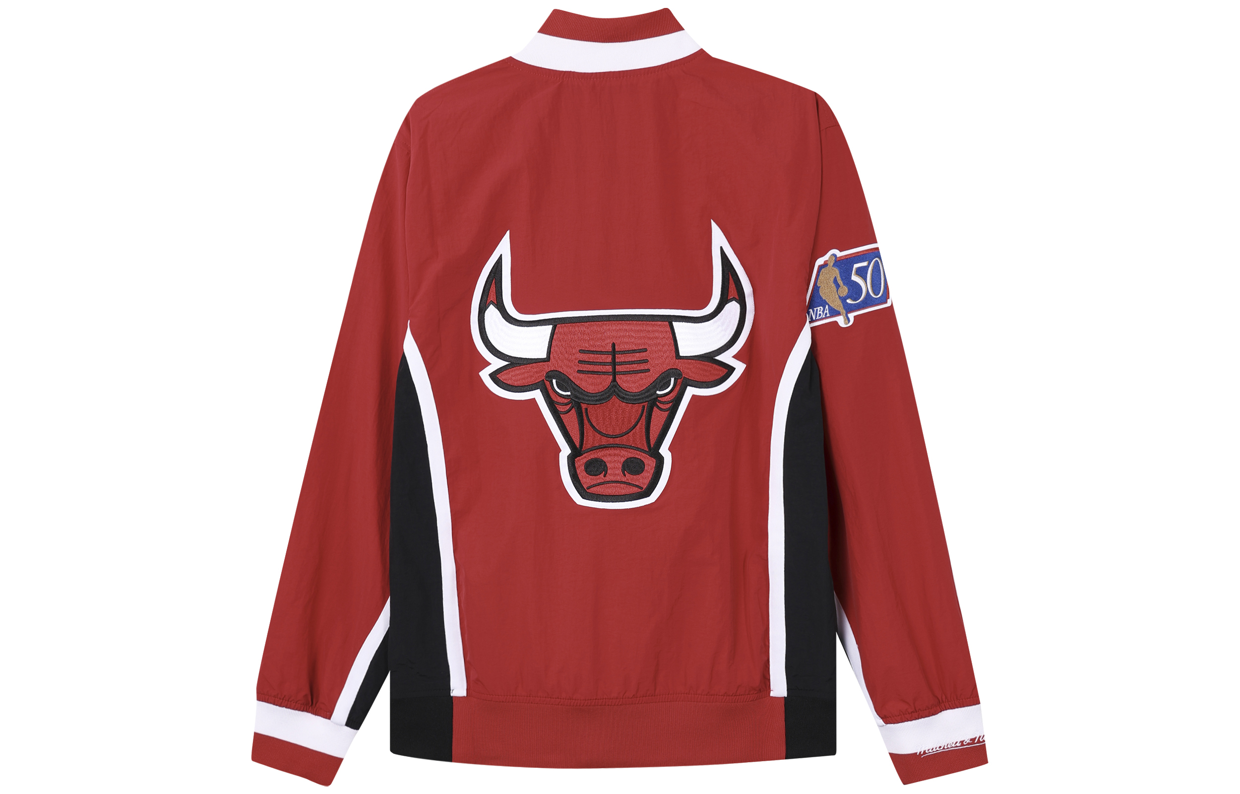 Lookbook Mitchell Ness x NBA 50th Chicago Bulls Retro V-Leher Jaket 96-97 Merah Unisex AWJKGS18509-CBURED196