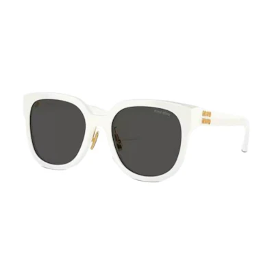 MIU MIU Acetate Irregular Sunglasses White Unisex with Logo Temple Design MU01ZS1425S0
