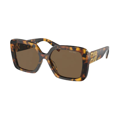 MIU MIU Brown Plastic Square Sunglasses with Logo Temple. MU10YSVAU06B