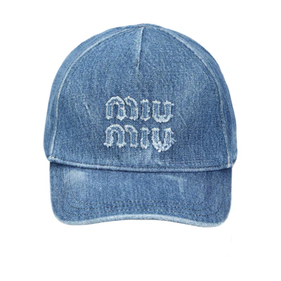 MIU MIU Cotton Baseball Cap Unisex Couple Style in Blue 5HC1792CL4F0008