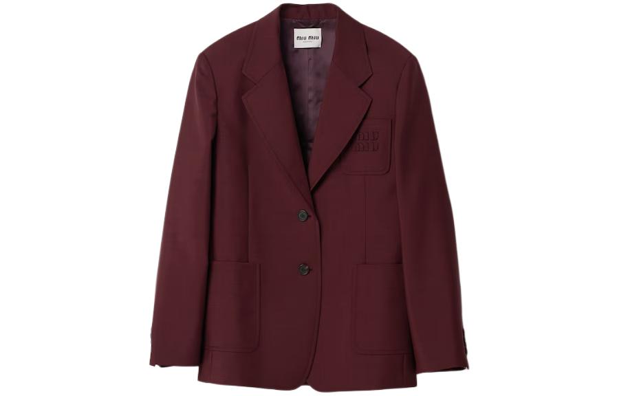 MIU MIU Embroidered Blazer Long Sleeve Jacket Unisex in Dark Red. MH1927-12I1-F0399-S-OOO