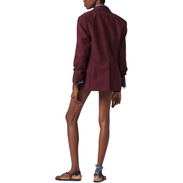 Shop MIU MIU 刺绣深红色长袖西装外套男女通用款。 MH1927-12I1-F0399-S-OOO