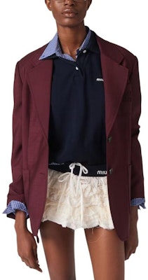 MIU MIU 刺绣深红色长袖西装外套男女通用款。 MH1927-12I1-F0399-S-OOO Purchase MIU MIU 刺绣深红色长袖西装外套男女通用款。 MH1927-12I1-F0399-S-OOO