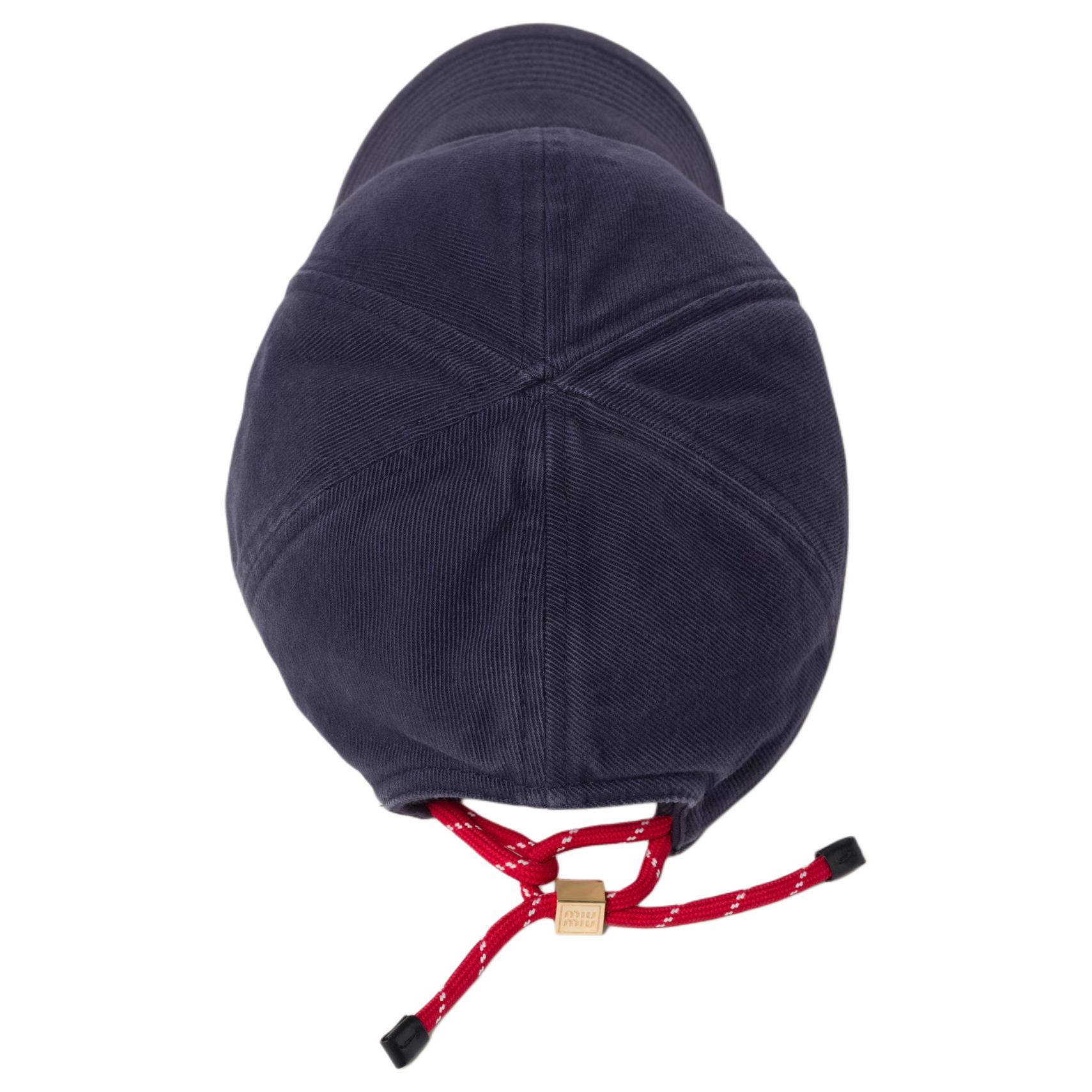 Shop MIU MIU 刺繡標誌棒球帽 - 男女情侶款設計 藍色帽子 5HC369 2CR1 F059F