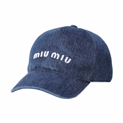 MIU MIU Embroidered Logo Denim Cotton Baseball Cap Unisex Couple Style. 5HC179-2F3W