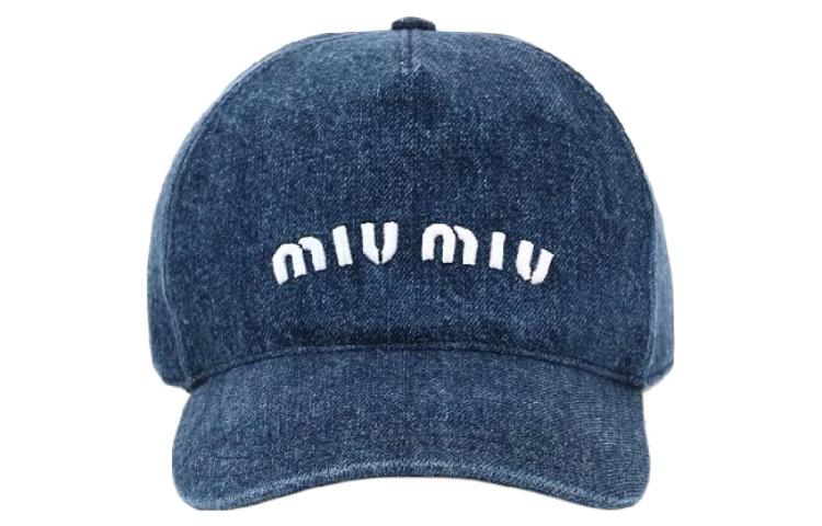 Details for MIU MIU Topi Baseball Denim Kapas Logo Bordir Unisex Gaya Pasangan. 5HC179-2F3W